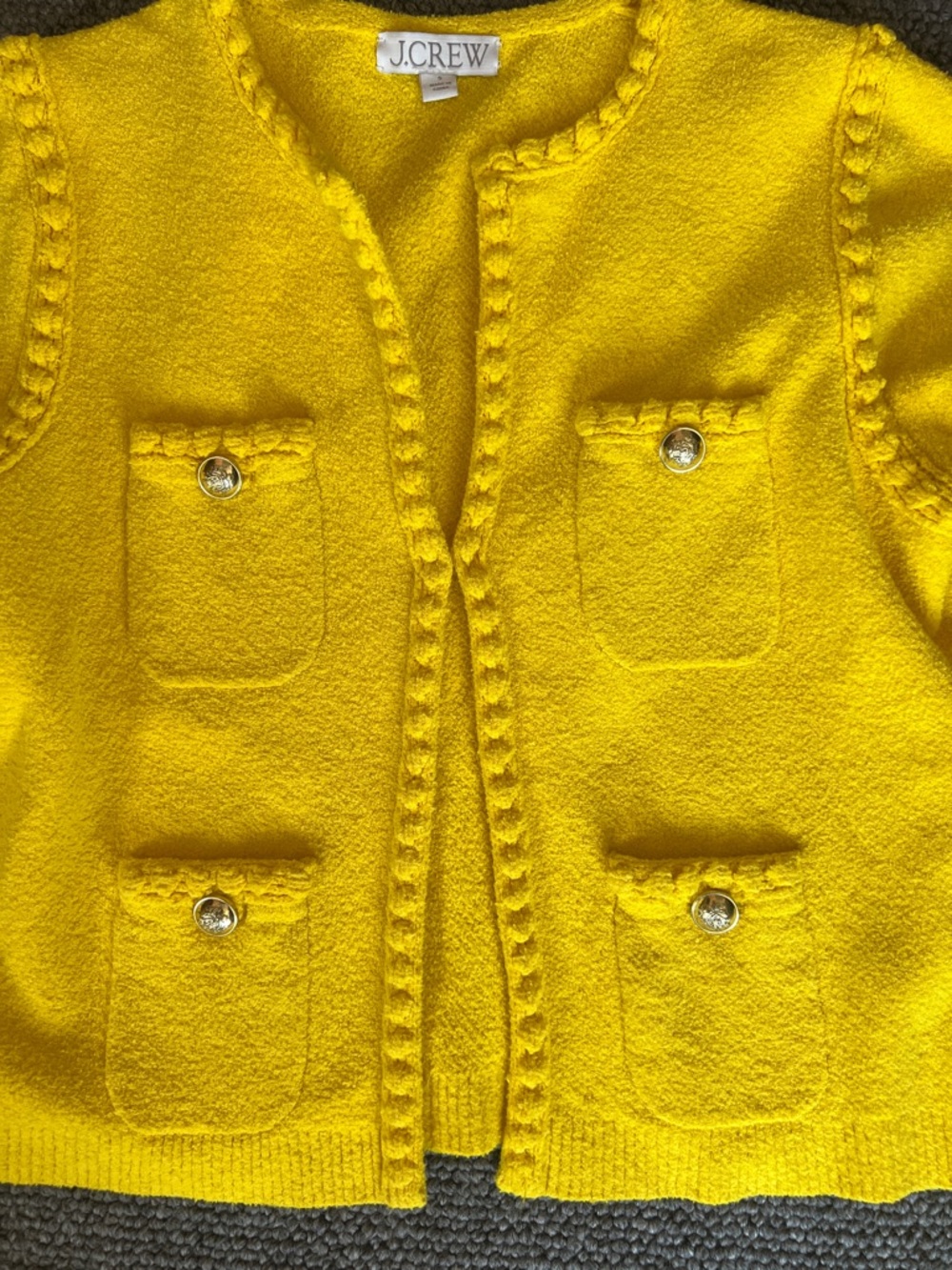 J. Crew Bright Yellow Textured Pocket Cardigan Jacket - Picture 4 of 8